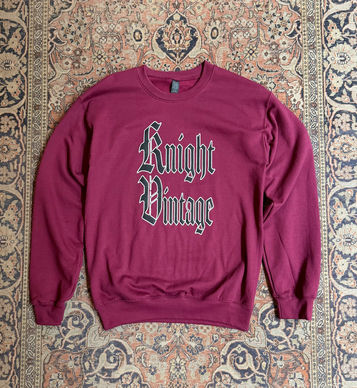 Knight Vintage “Old English” Sweatshirt (Red Wine)