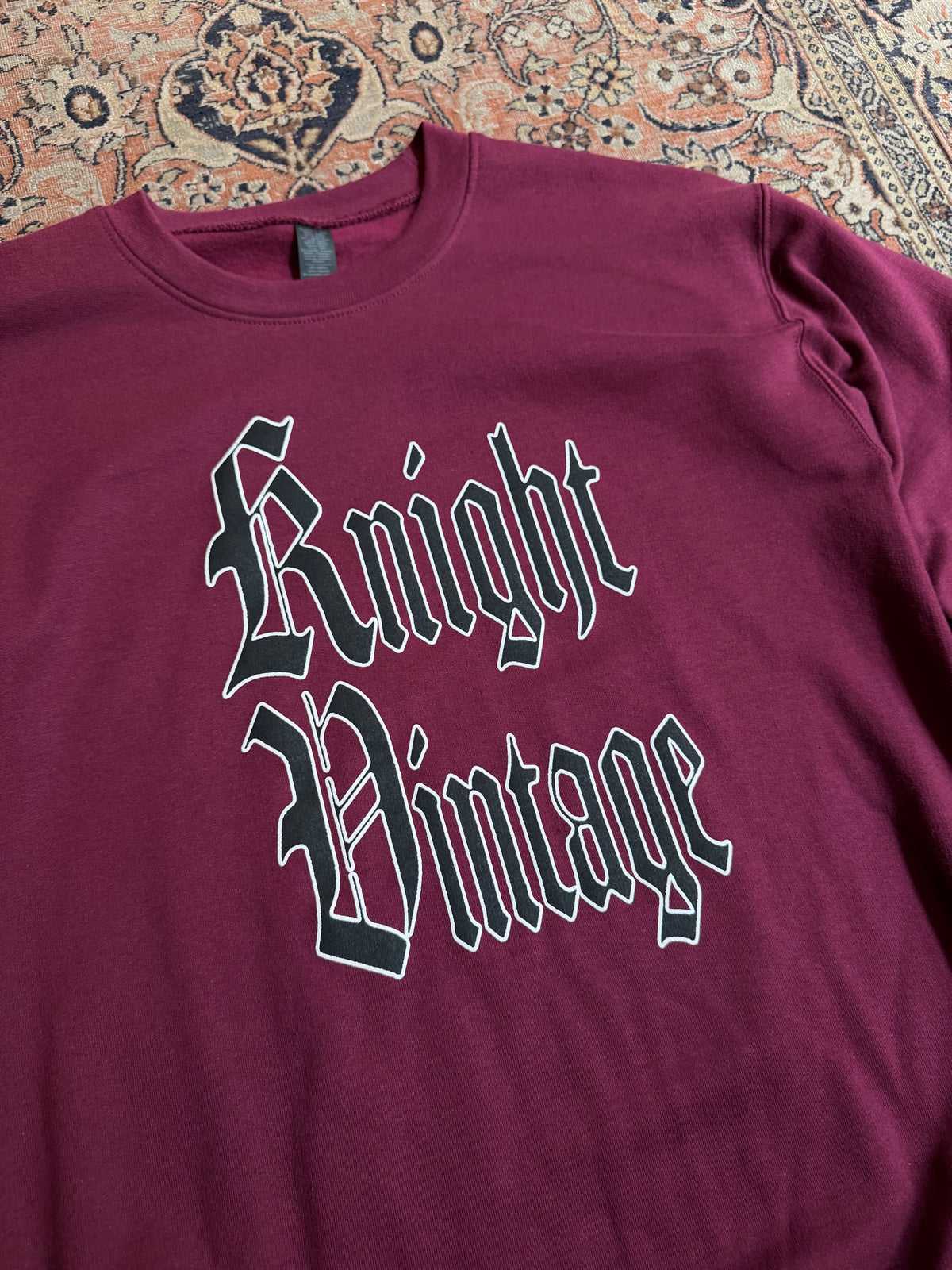 Knight Vintage “Old English” Sweatshirt (Red Wine)